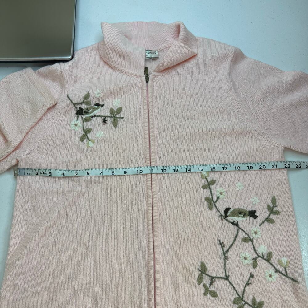 Allison Daley‎ 3-D Knit Floral Bird Full Zip Sweater Women's Large Petite Granny - Picture 7 of 9
